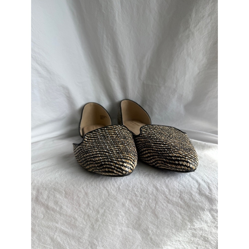 Isaac Mizrahi New York Womens 9.5 Woven Straw Flats Pointed Toe Black Tan